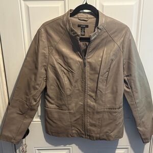 Alfani Women's Taupe Faux Leather Zip-Front Jacket